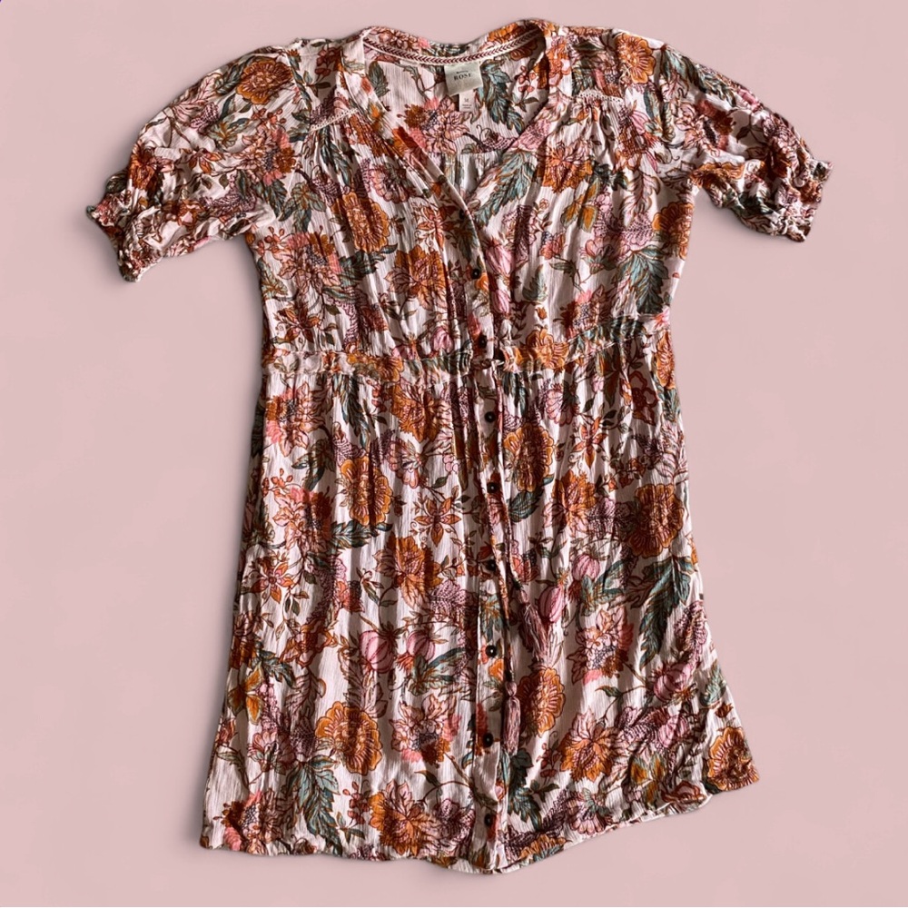 Knox Rose Button Down Dress Beach Cover  Pink/Orange Floral w/ Tassel Drawstring